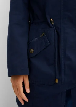bonprix bonprix Parka corta de algodón con cuello alto, entallada Azul marino
