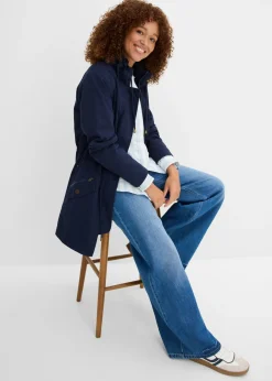 bonprix bonprix Parka corta de algodón con cuello alto, entallada Azul marino