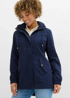 bonprix bonprix Parka de entretiempo de algodón con capucha estampada Azul marino New