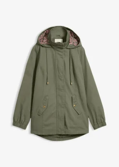 bonprix bonprix Parka de entretiempo de algodón con capucha estampada Verde oliva