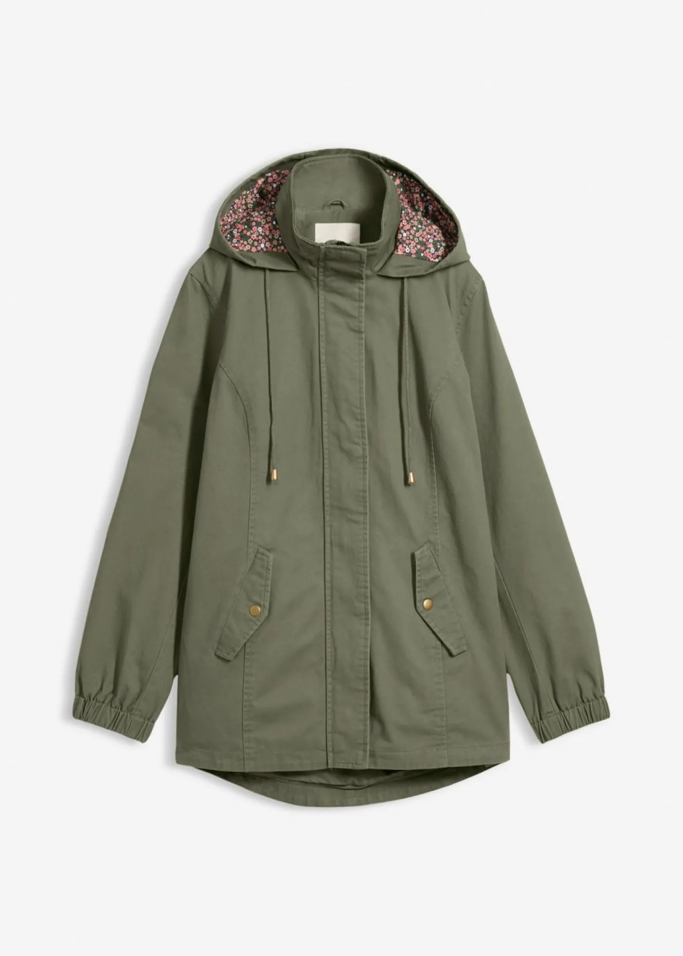 bonprix bonprix Parka de entretiempo de algodón con capucha estampada Verde oliva