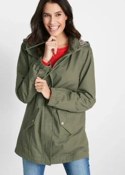 bonprix bonprix Parka de entretiempo de algodón con capucha estampada Verde oliva