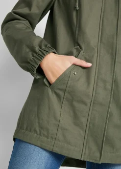 bonprix bonprix Parka de entretiempo de algodón con capucha estampada Verde oliva