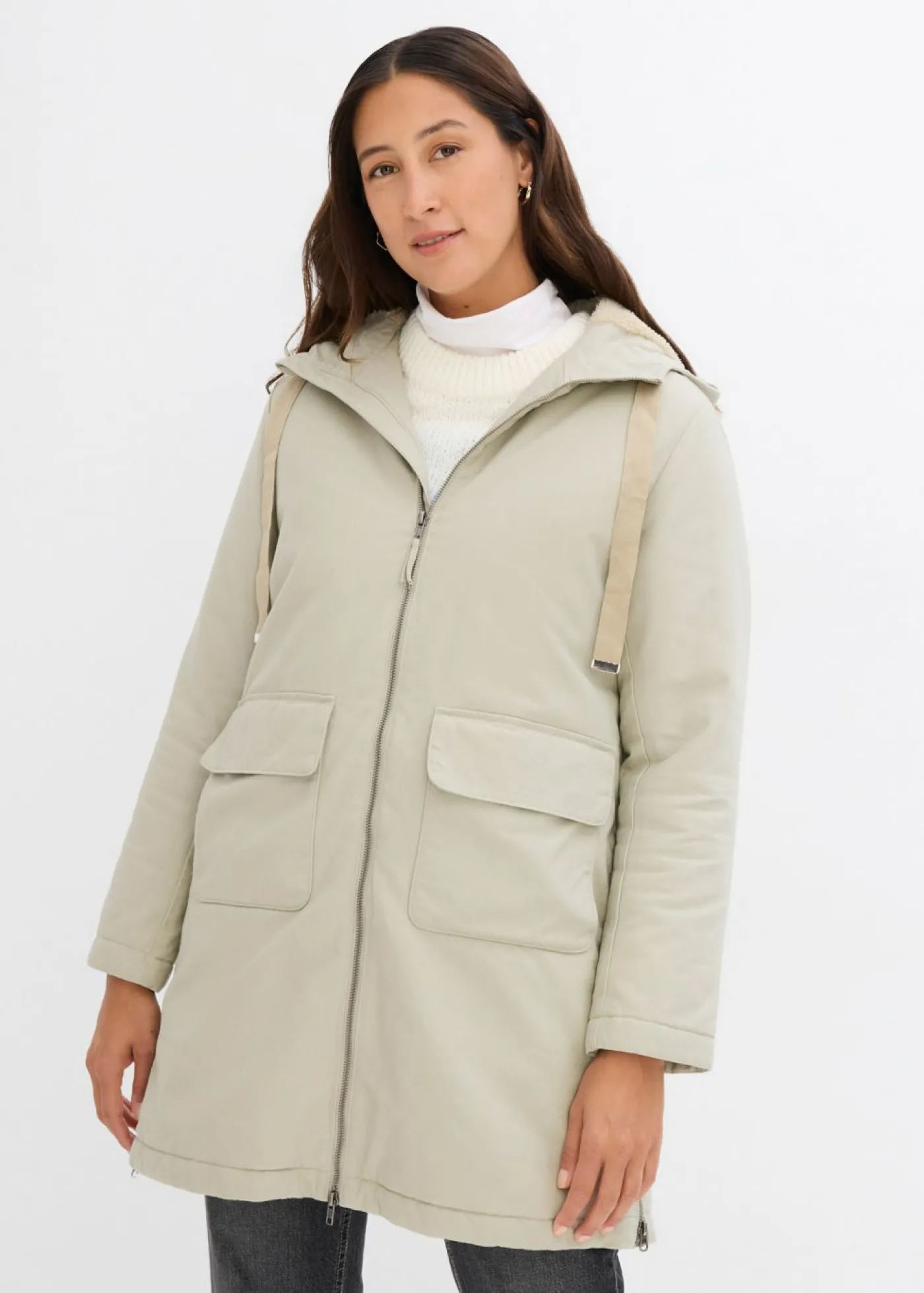 bonprix bonprix Parka de invierno ancha, con capucha y forro polar Verde aceite Hot