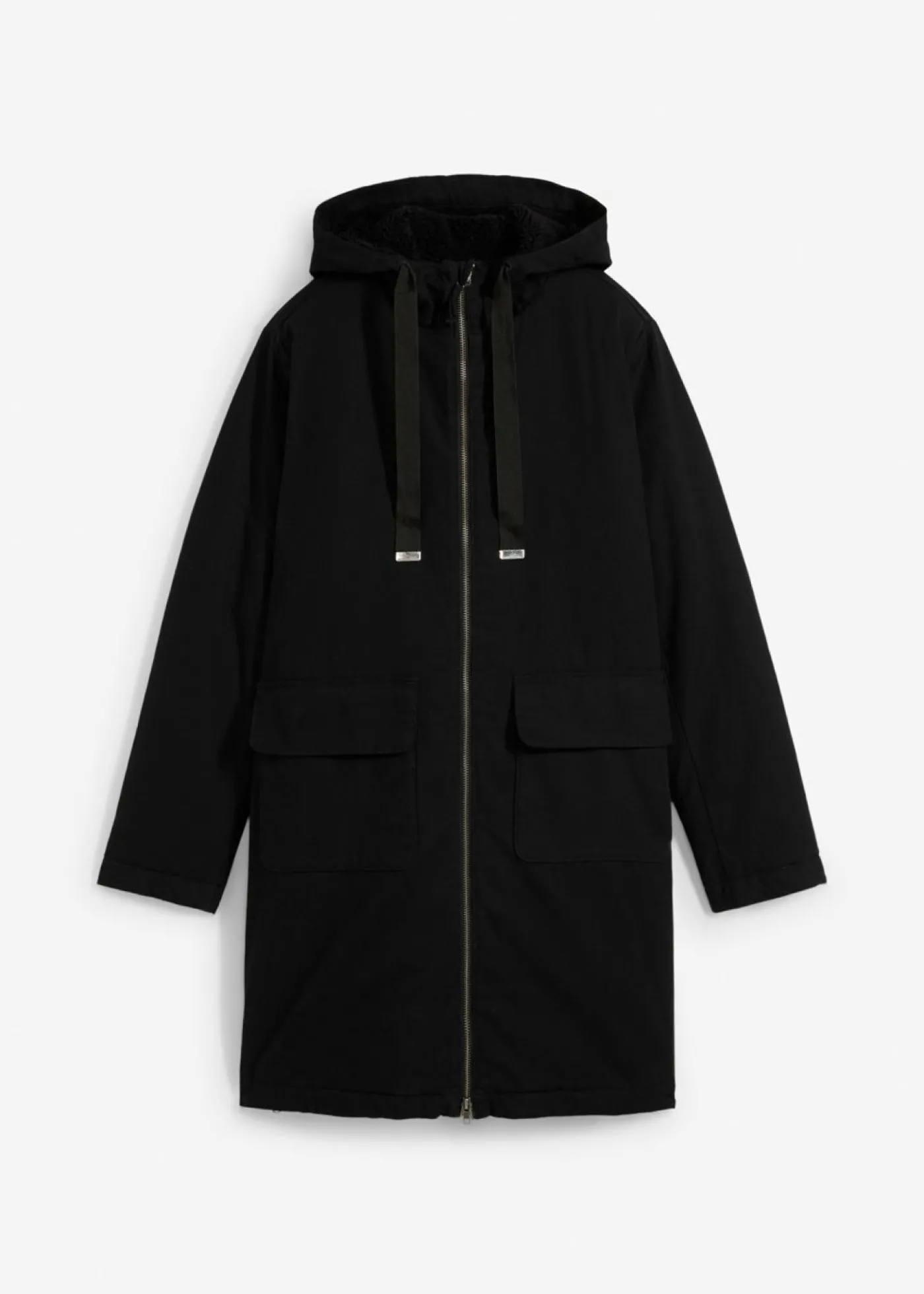 bonprix bonprix Parka de invierno ancha, con capucha y forro polar Negro Online