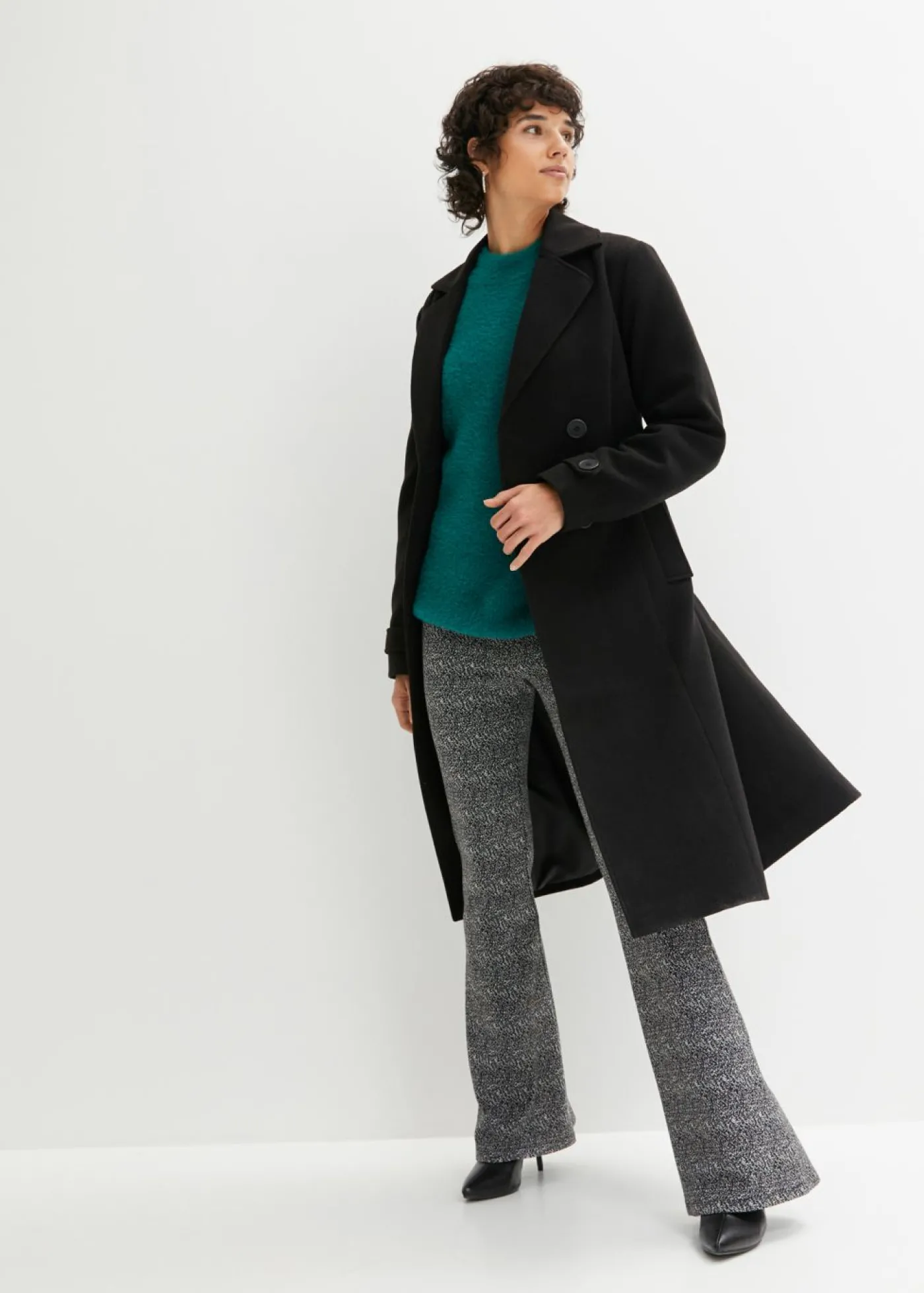 bonprix bonprix Parka de invierno con look de lana Negro Clearance