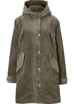 bonprix bonprix Parka de pana con forro suave Verde oliva oscuro Hot