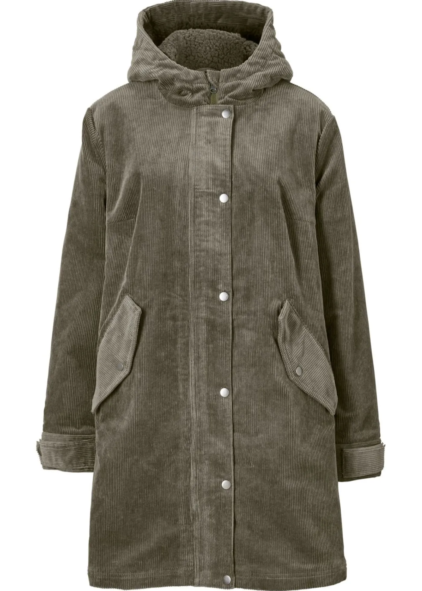 bonprix bonprix Parka de pana con forro suave Verde oliva oscuro Hot