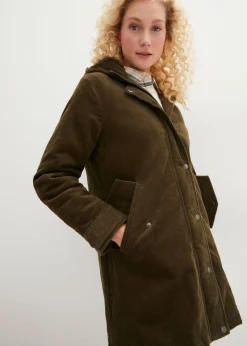 bonprix bonprix Parka de pana con forro suave Verde oliva oscuro Hot