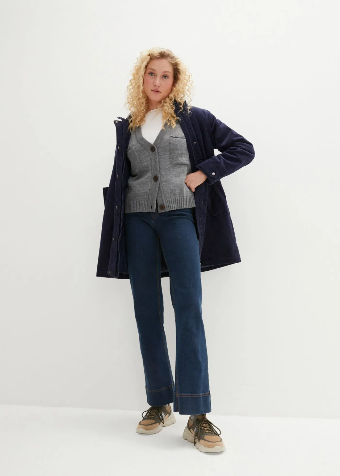 bonprix bonprix Parka de pana con forro suave Azul marino Best