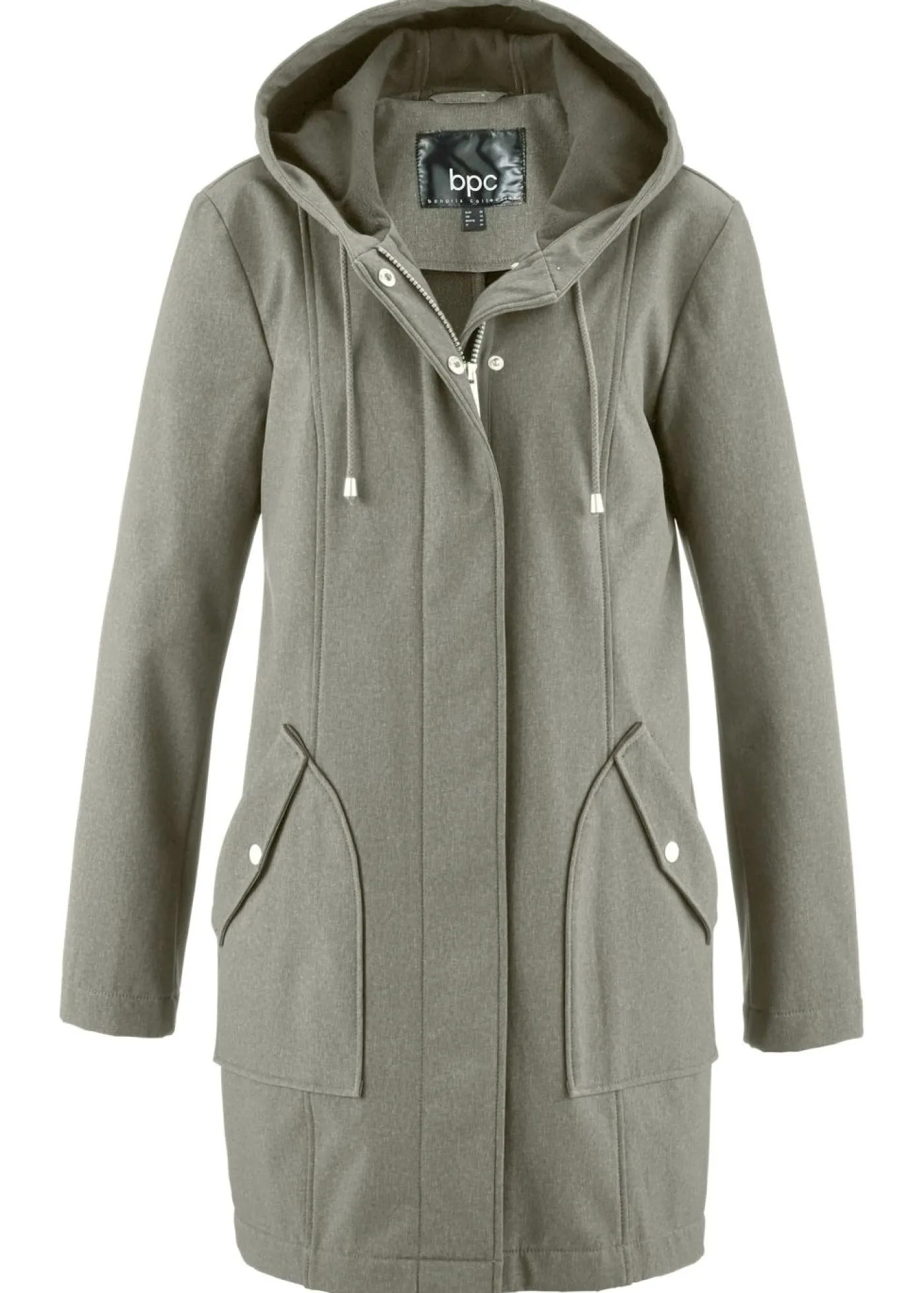 bonprix bonprix Parka de softshell con capucha Gris humo/blanco/negro jaspeado Sale