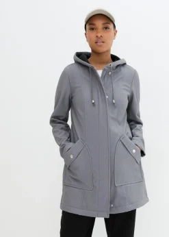 bonprix bonprix Parka de softshell con capucha Gris humo/blanco/negro jaspeado Sale