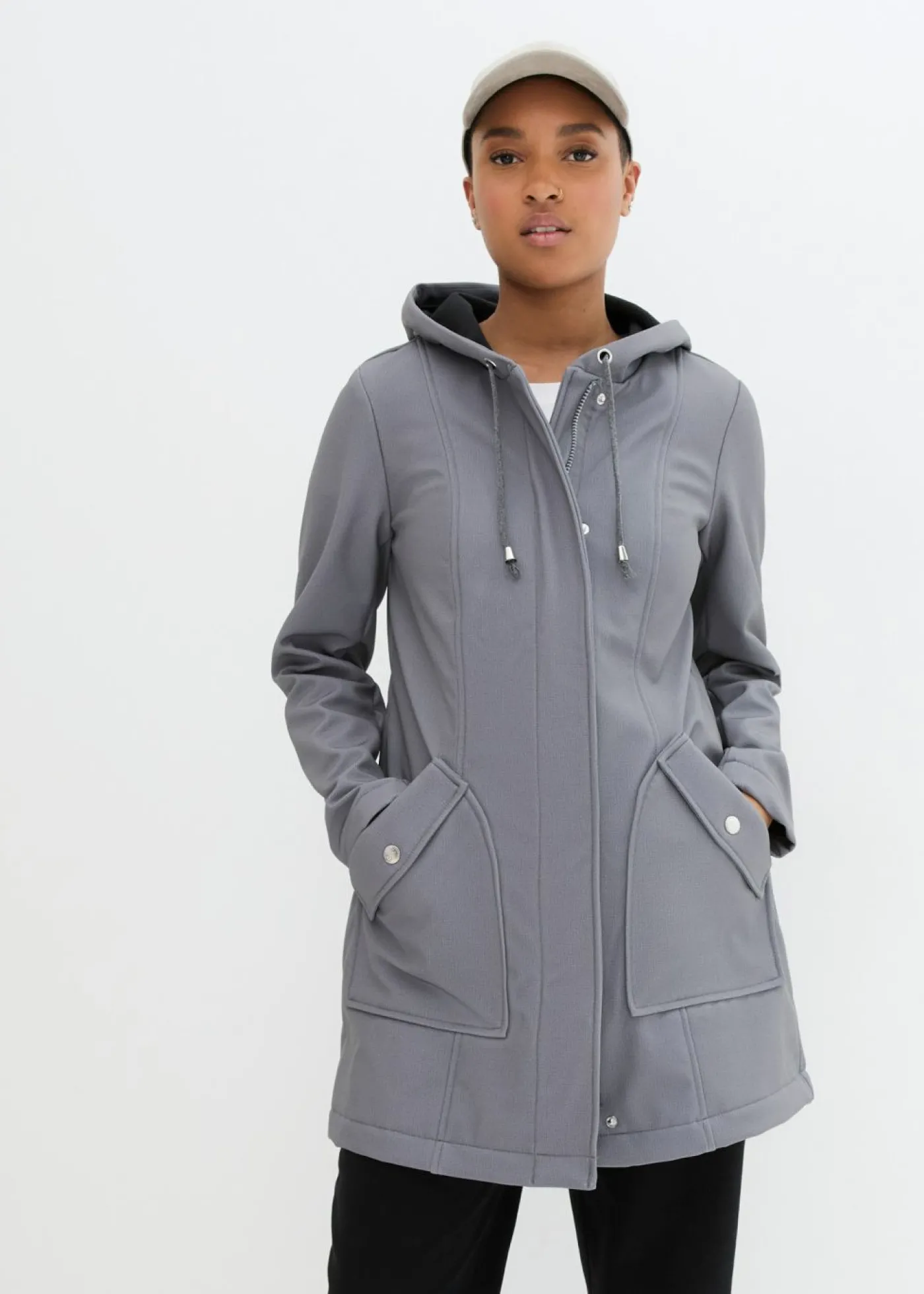 bonprix bonprix Parka de softshell con capucha Gris humo/blanco/negro jaspeado Sale