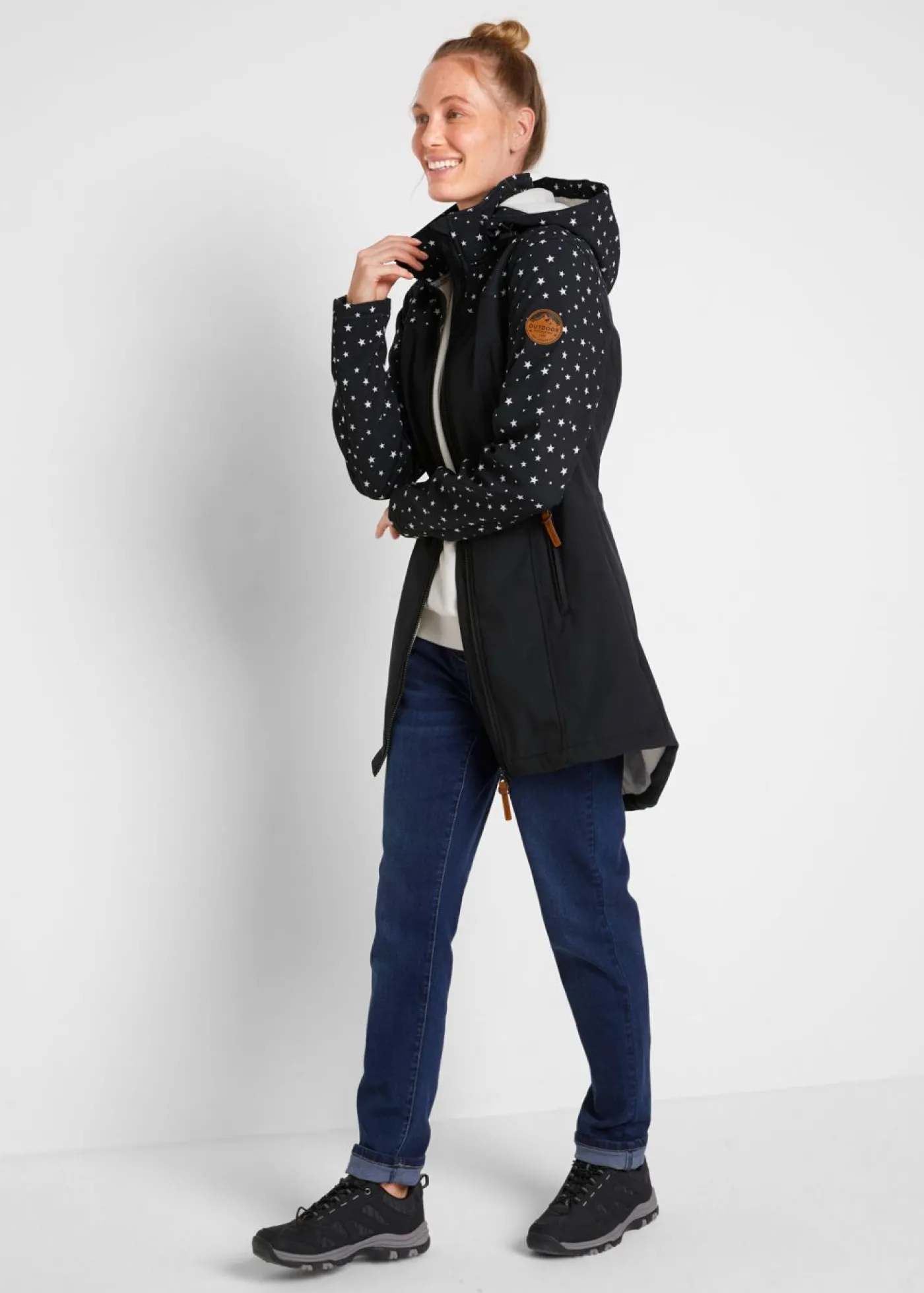 bonprix bonprix Parka funcional de softshell con forro polar suave Negro estampado Outlet