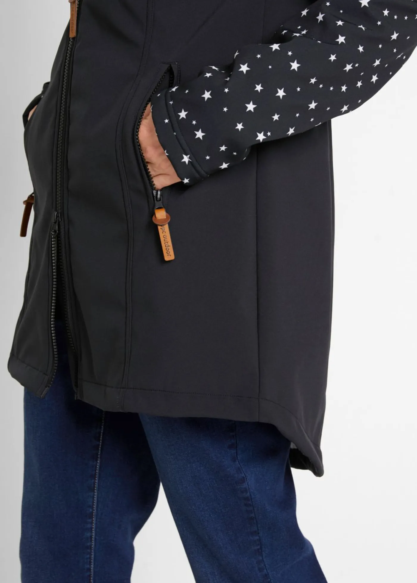 bonprix bonprix Parka funcional de softshell con forro polar suave Negro estampado Outlet