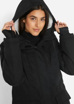 bonprix bonprix Parka funcional impermeable con forro de peluche en la capucha Negro Sale