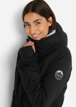 bonprix bonprix Parka funcional impermeable con forro de peluche en la capucha Negro Sale