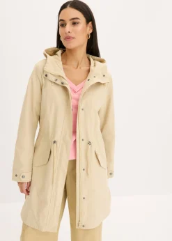 bonprix bonprix Parka larga con capucha Beige New
