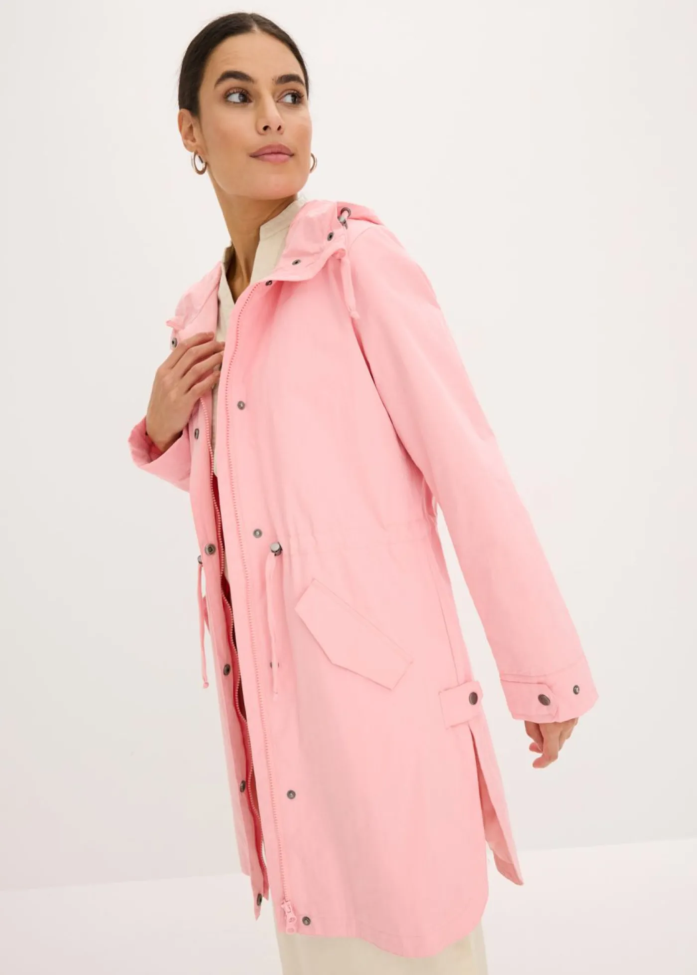 bonprix bonprix Parka larga con capucha rosa pálido Clearance
