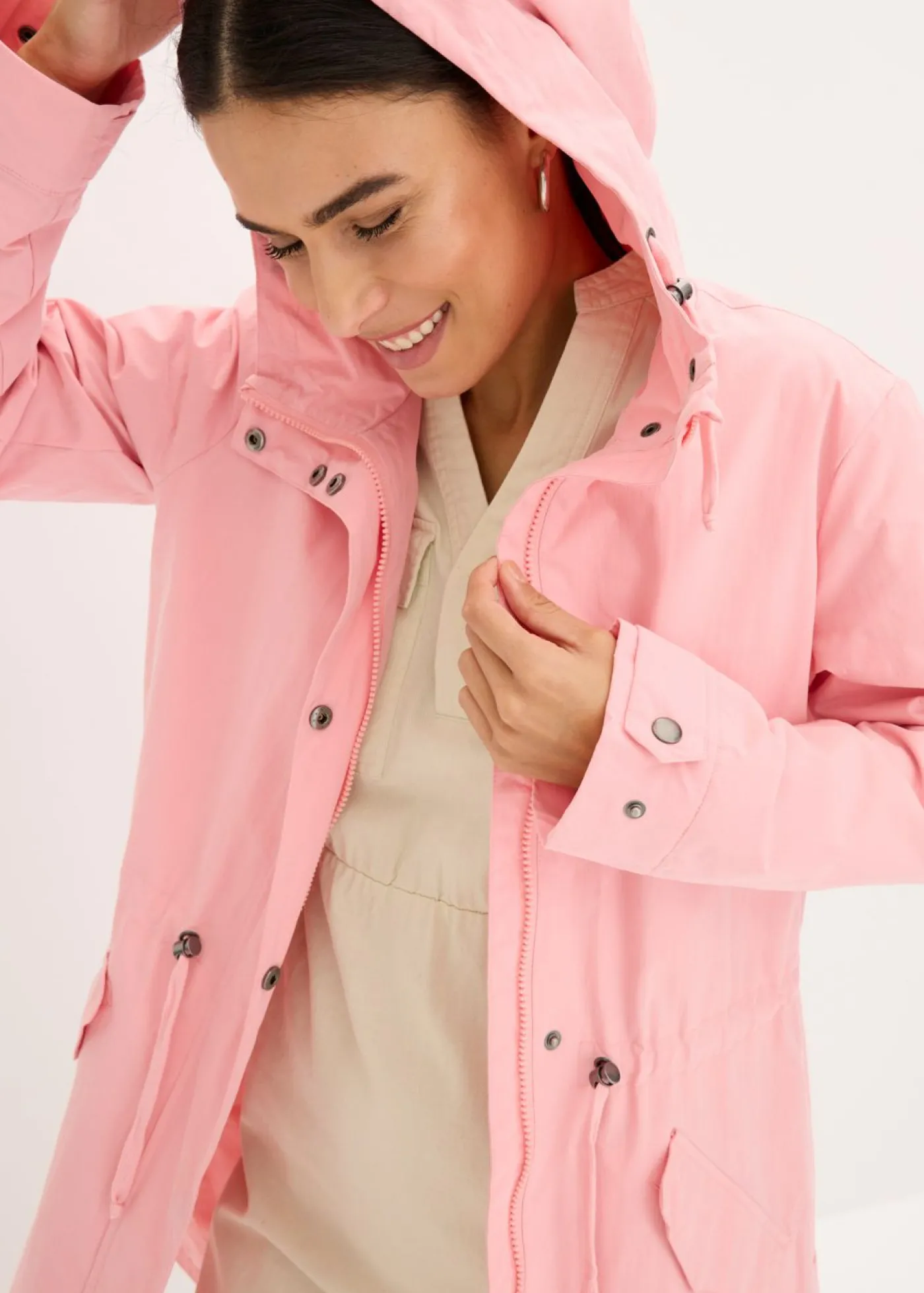 bonprix bonprix Parka larga con capucha rosa pálido Clearance
