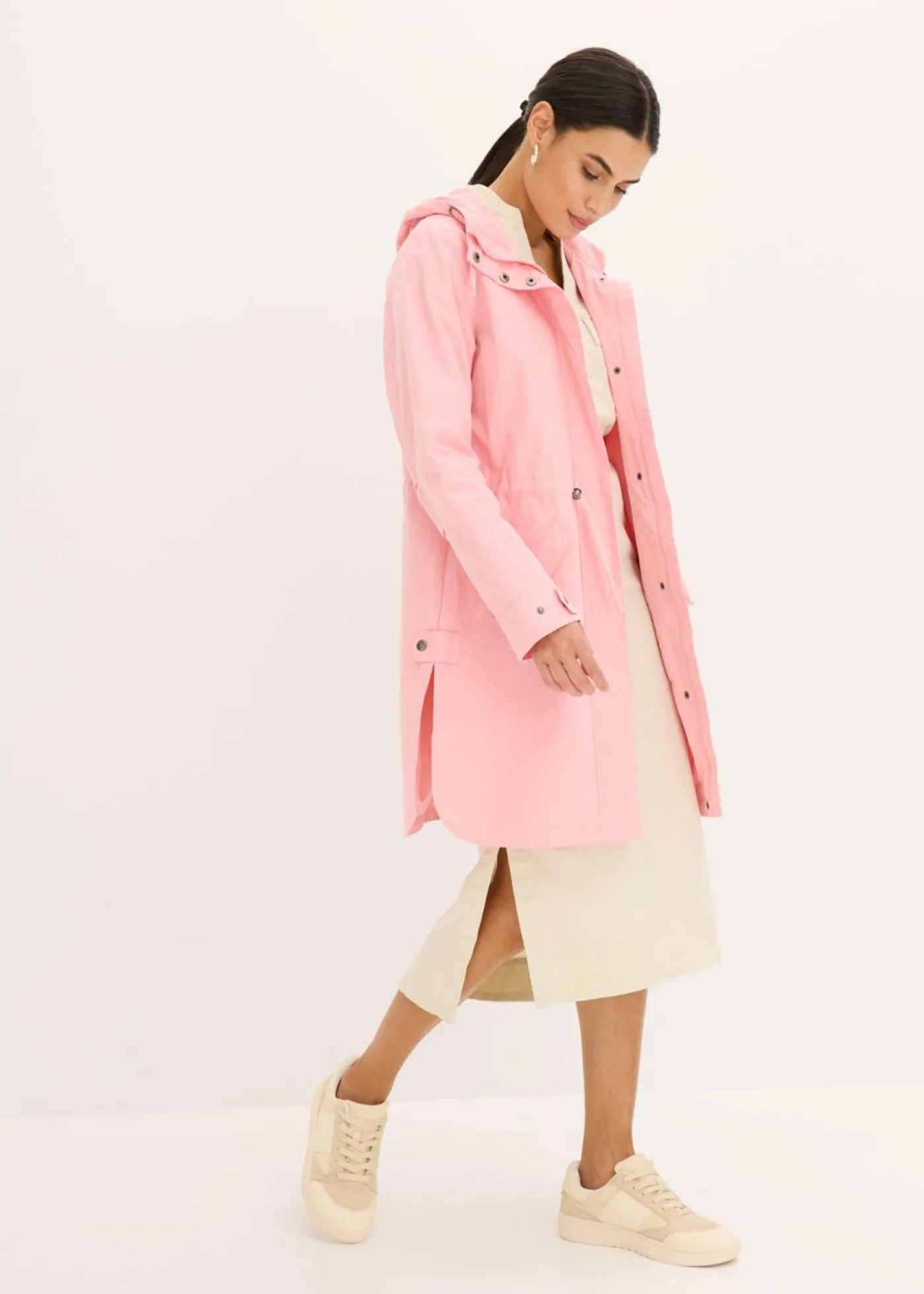 bonprix bonprix Parka larga con capucha rosa pálido Clearance