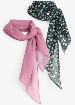 bonprix bonprix Pañuelo (2 unidades) con diseño de flores Malva-negro Best