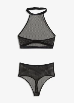 bonprix bonprix Picardías anudado al cuello + tanga de talle alto (2 piezas) Negro Online
