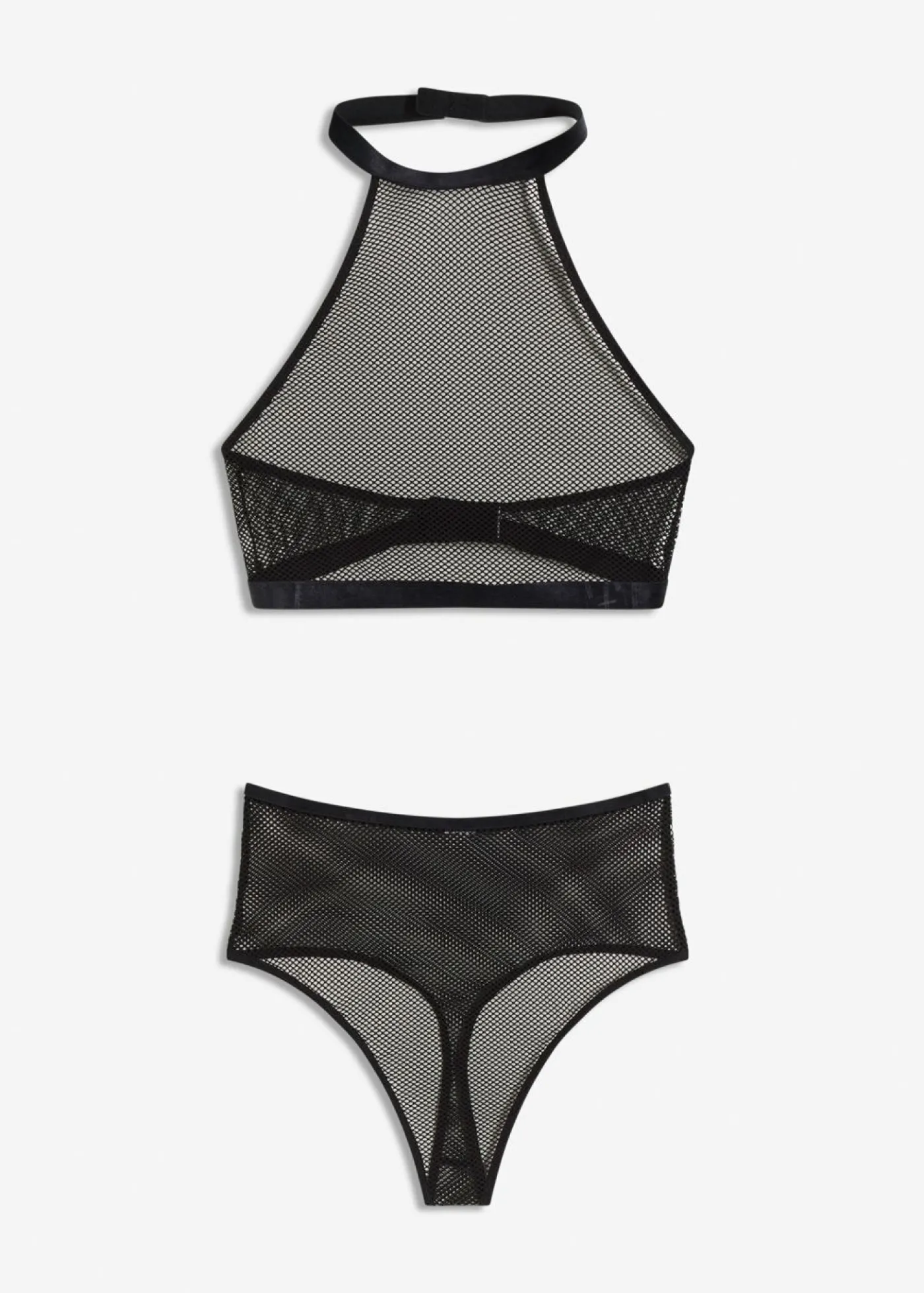 bonprix bonprix Picardías anudado al cuello + tanga de talle alto (2 piezas) Negro Online