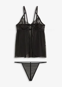bonprix bonprix Picardías+ tanga (2 piezas) Negro Hot