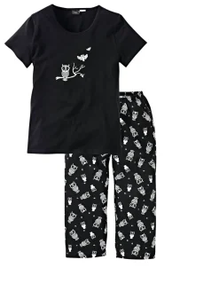 bonprix bonprix Pijama capri con mangas cortas Negro-blanco Hot