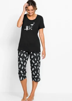 bonprix bonprix Pijama capri con mangas cortas Negro-blanco Hot