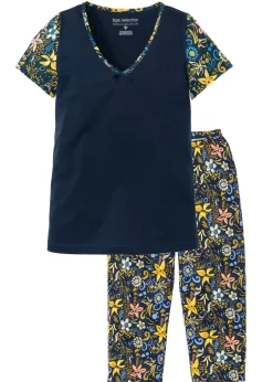 bonprix bonprix Pijama capri con mangas cortas, de algodón puro Azul marino estampado Best