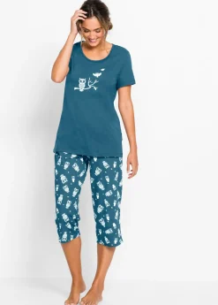 bonprix bonprix Pijama capri con mangas cortas petrol-blanco Best