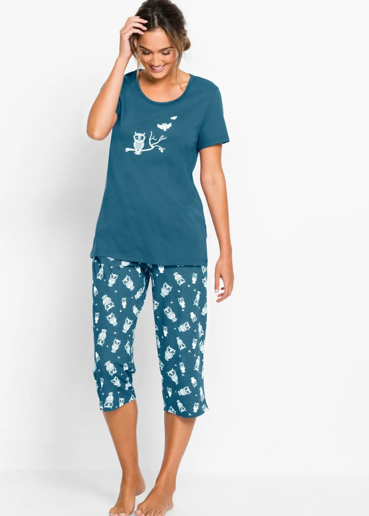 bonprix bonprix Pijama capri con mangas cortas petrol-blanco Best