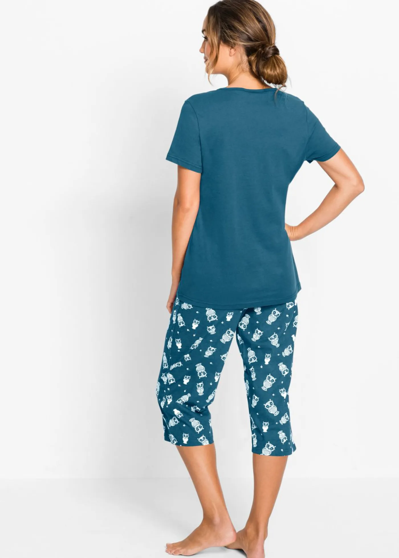 bonprix bonprix Pijama capri con mangas cortas petrol-blanco Best