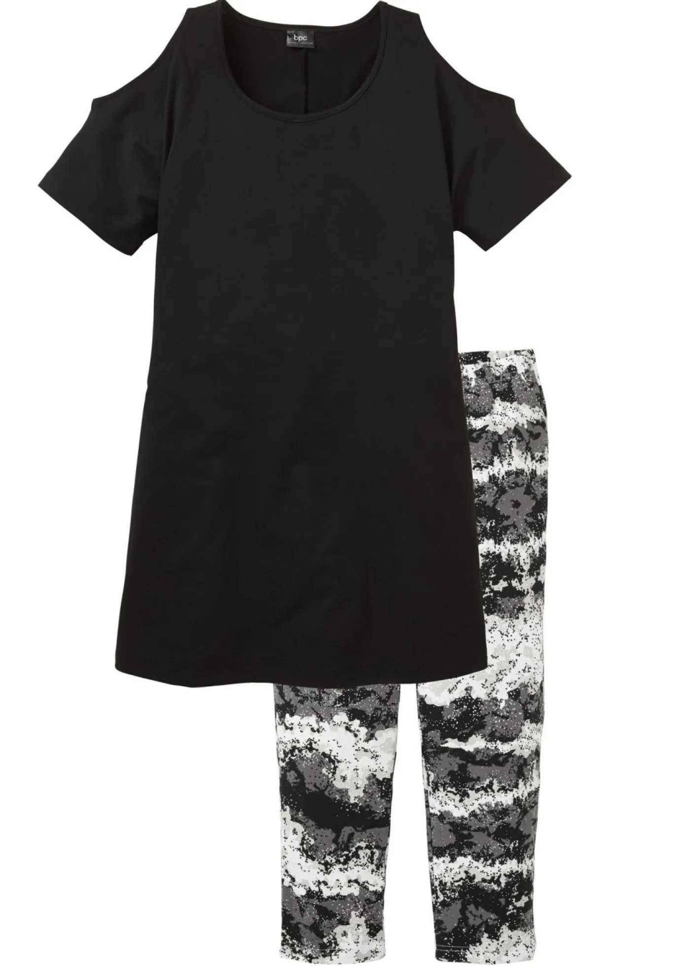 bonprix bonprix Pijama capri con mangas cortas Negro