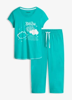 bonprix bonprix Pijama capri de algodón orgánico puro Esmeralda-blanco Discount
