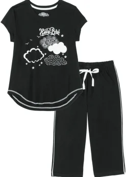 bonprix bonprix Pijama capri de algodón orgánico puro Negro-blanco Sale