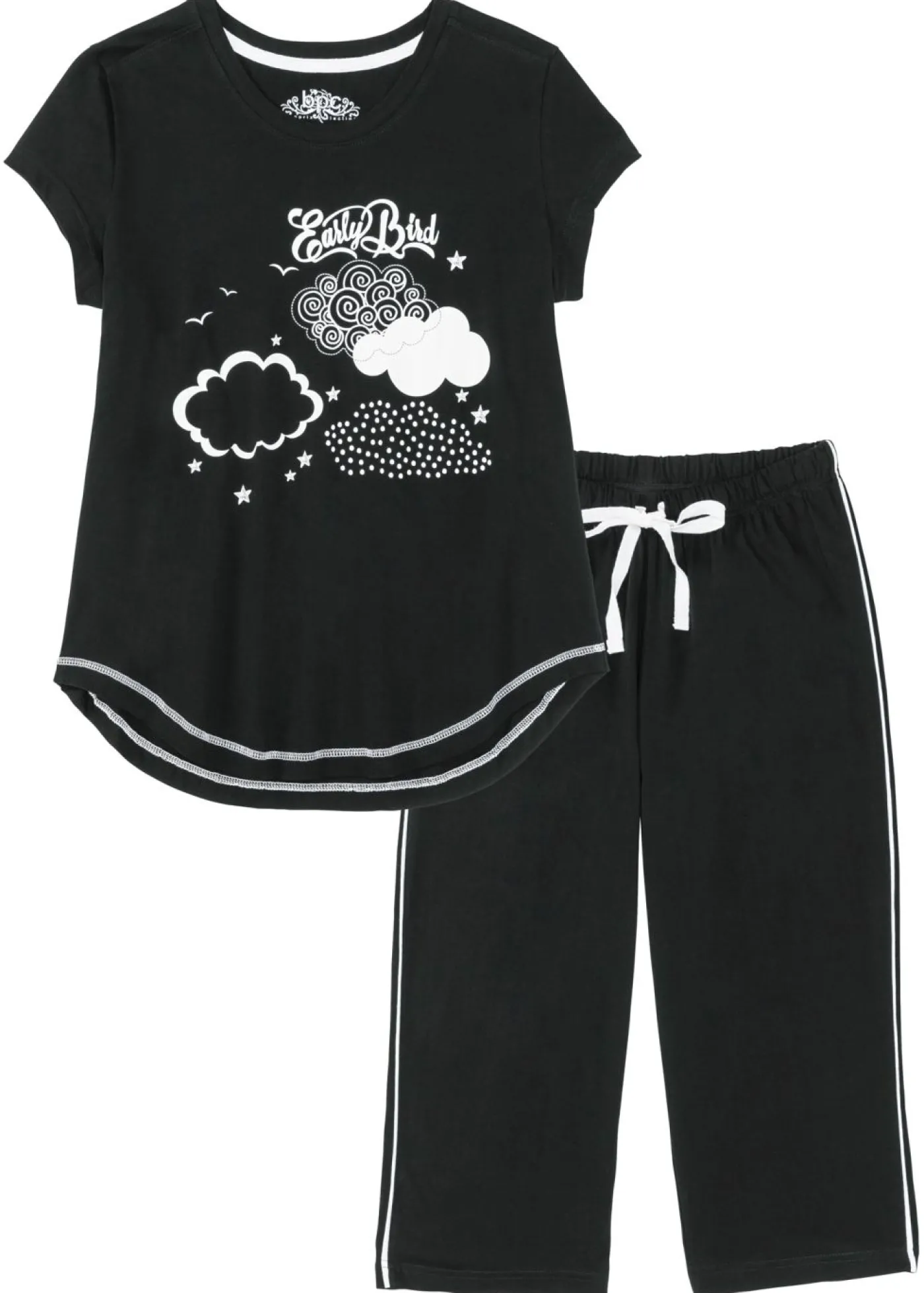bonprix bonprix Pijama capri de algodón orgánico puro Negro-blanco Sale