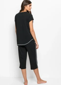 bonprix bonprix Pijama capri de algodón orgánico puro Negro-blanco Sale