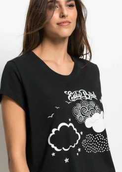bonprix bonprix Pijama capri de algodón orgánico puro Negro-blanco Sale