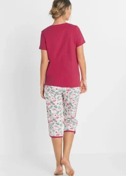 bonprix bonprix Pijama capri de algodón puro granate / rosa pastel / rosa oscura / azul celeste / azul marino / blanco Outlet