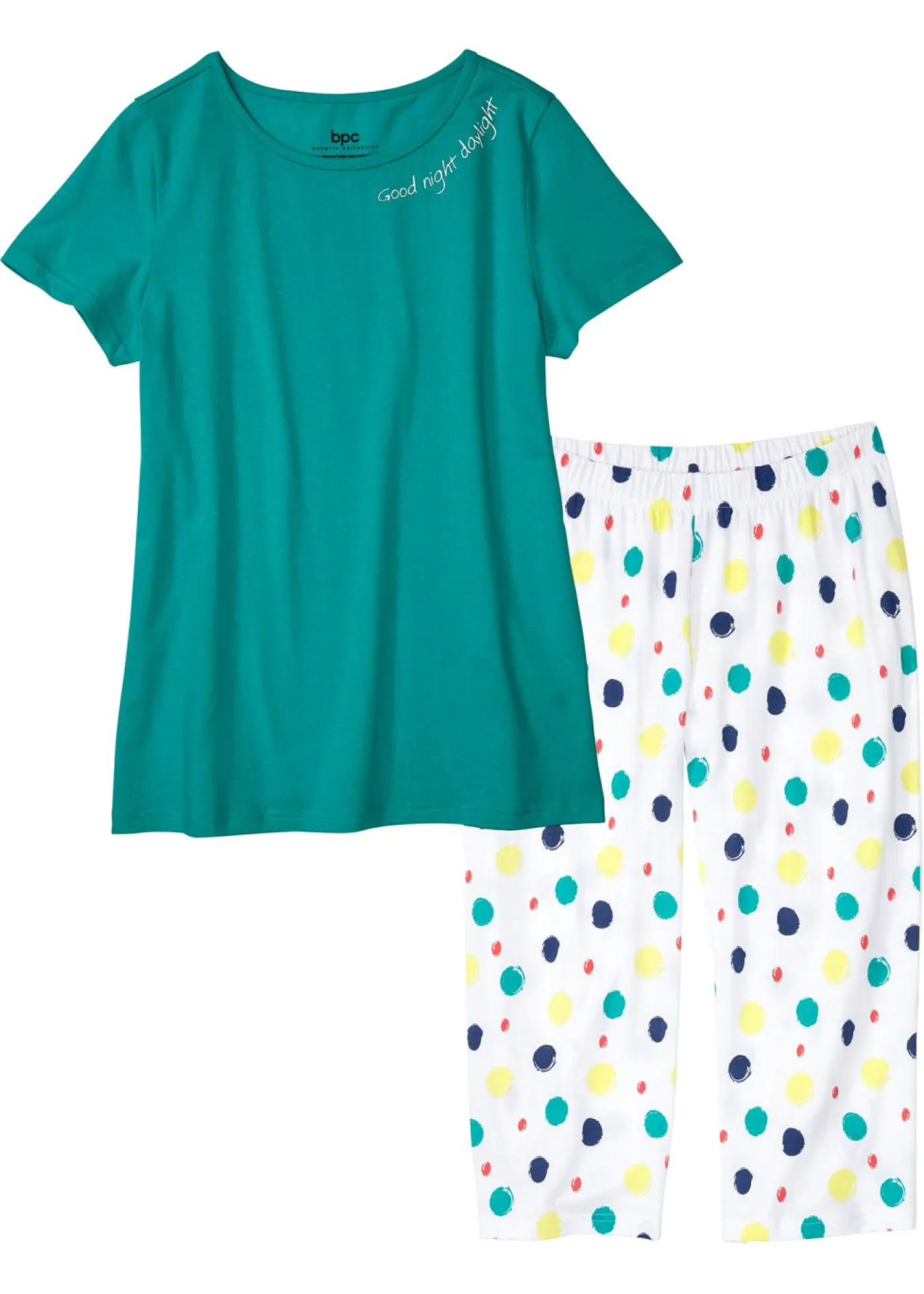 bonprix bonprix Pijama capri de algodón puro Esmeralda de lunares Online