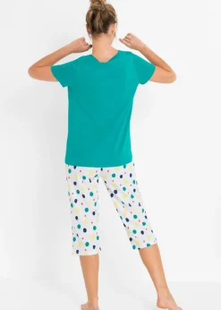 bonprix bonprix Pijama capri de algodón puro Esmeralda de lunares Online