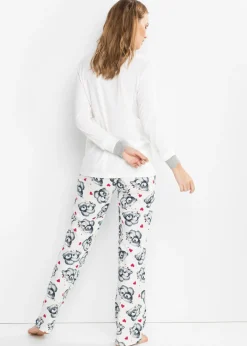bonprix bonprix Pijama con aplicación de franela Blanco lana/azul marino estampado Hot