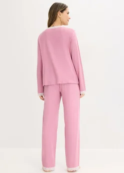 bonprix bonprix Pijama con botones malva-blanco lana Discount
