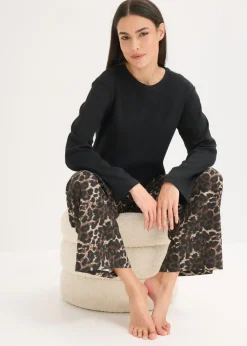 bonprix bonprix Pijama con camiseta de canalé y pantalón ancho estampado leo negro Hot