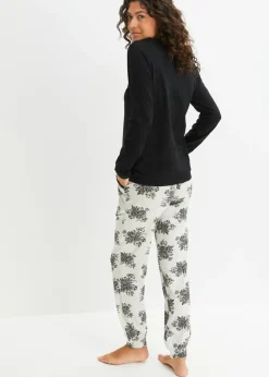 bonprix bonprix Pijama con encaje discreto Negro-natural jaspeado de flores Discount