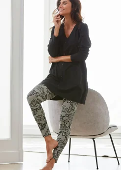 bonprix bonprix Pijama con leggings Negro-gris estampado Online