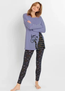 bonprix bonprix Pijama con leggings Azul marino-lavanda claro estampado Clearance